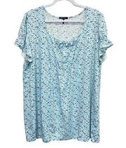 Daisy Fuentes women's top puff sleeve blouse plus size 1X Light Blue Summer