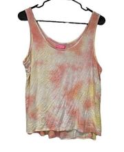 Betsey Johnson Pink & Yellow Tie Dye Print Sleeveless Tank Top Size M