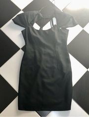 Vintage 80s 90s Bill Levkoff Black Cocktail Sheath Dress Strappy approx size L