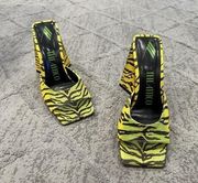 The Attico Devon 120mm Yellow Green Leopard Print Mules EU 35 STORE MODEL