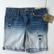 True Craft Girls Whitney Cuffed Ombre Denim Shorts Size 12 NWT Distresse…