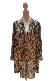 Black, Tan & Cream Animal Print Sheer Open Front Shirt Size 2X