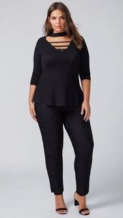 LANE BRYANT | Black Strappy Peplum Shirt