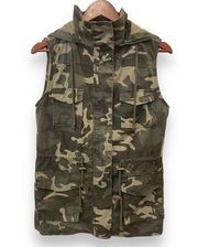 Camo Utility Vest Hooded Zip Snap Drawstring Waist Green Camo Sz S