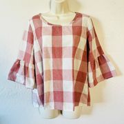 clothing | Buffalo Plaid bell sleeve cotton blend tunic top 