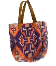 Orange Blue Aztec Style Woven Geometrical Boho Large Tote shoulder  Bag