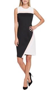 Tommy Hilfiger color block scuba asymmetrical sheath dress size 14