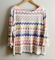 Rafaella 100% Cotton Multicolor Chevron Stripe Pullover Sweater, Size XL