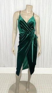 VERA & LUCY Green Velvet Midi Wrap Dress M