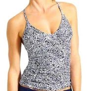 Athleta Black White Zimbabwe Animal Print Smocked Tankini Swimsuit Top 34D/DD