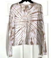 Sage Collective Top XL Tan Cream Tie Dye Long Sleeve Crew Crop Lounge Casual Tee