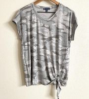 Democracy Gray Camo Side Tie Super Soft T-shirt Women’s Small NWT