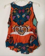 Farm Rio Orange Floral pattern tie back sleeveless top size small