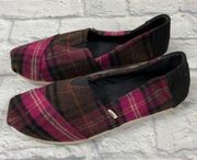 TOMS Plaid Pink Shoe Flat Slip On’s Women’s Size 9