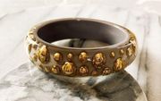 Marc by Marc Jacobs Bangle Bracelet Acrylic Gold Studded Gray Signed Designer