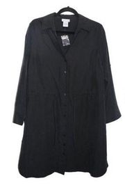 Solid Black Lightweight Drawstring Shirt Dress Large Petite