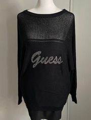 NWT GUESS Rhinestone Embellished Dolman Sleeve Boatneck Sweater