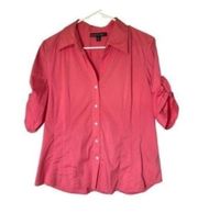 Lafayette 148 Pink Button Down Fitted Roll Tab Statement Sleeve Blouse size 8