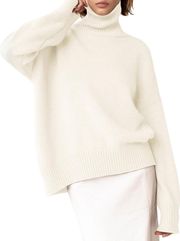 Amazon YKR White Women’s Turtleneck Sweater Chunky Long Sleeve Knitted Pullover High Low Hem Trendy 2024 Fall Winter Basic Jumper