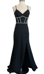 Women's Formal Dress by  Size 2 Black Beaded Crepe Sleeveless Long Gown