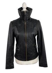 Michael Kors Missy Wing Collar Black Leather Moto Jacket Size XS $695