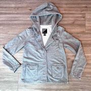 Volcom Women's Gray Button Up Notched Lapel Cotton Hooded Jacket Large