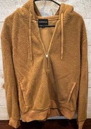 CLUB MONACO Women’s Tan Sherpa Teddy 1/2 Zip Hooded Jacket Size L