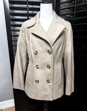 Croft & Barrow Women's Tan Pea Coat Buttons Pockets Wool Blend S