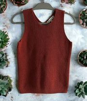 Loft Rust Red Scoop Neck Ribbed Thick Knit Sweater Sleeveless Vest L Petite