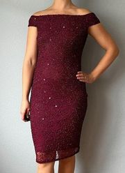 Adrianna Papell Burgundy Beaded Mini Dress Size 2