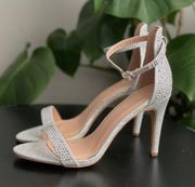 Sparkle Rhinestone Shiny Silver Ankle Strap Sandals Size 8