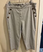 Women's 89th & Madison Striped Pants White & Blue Button Accent Linen Blend-lg