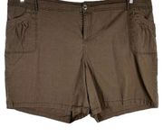 Lane Bryant Plus Size 28 Shorts Brown Cotton Stretch High Rise Pockets 909