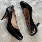 Prada Black Leather Croc Embossed Platform Pumps