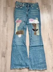 Y2K Ashbury Patchwork Jeans House Flower Size 28 Vintage Mint