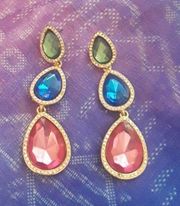  Gem Goldtone pave and faux gem drop earrings. Multiple colors.