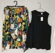 J. Crew Black Blouse Size M And Multicolor Skirt Size 8 Two Pieces For 1 Price