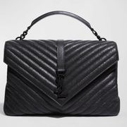 College Large Flap YSL Shoulder Bag in Quilted Leather So Black