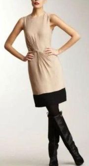 Diane Von Furstenberg Kayley Silk Cinched Accent Tan Black Sheath Dress Sz 0