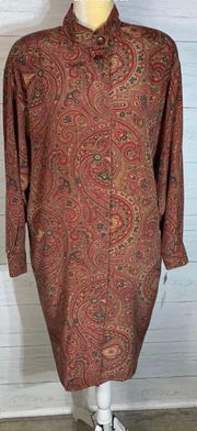 100% Silk paisley shirt dress size 12