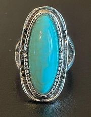 Large turquoise stone silver plated ring size 6.5