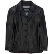 Wilsons Leather Black Leather Button Down Blazer Jacket