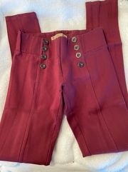 Maroon Stretch Skinny Leg Pants With Buttons