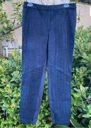 Lafayette 148 New York Murray Navy Suede Front Skinny Pant Sz M EUC!