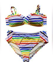 Gibson & Latimer Rainbow Stripe Bikini Top & Bottom Size XL