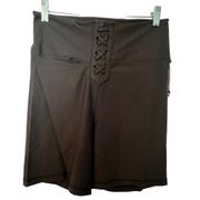 WeWoreWhat Womens High Waisted Lace Up Biker Gym Shorts Black Size Large New