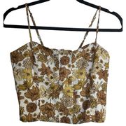 C&C California 100% Linen Crop Tank Top Sz 6 Womens Floral Autumn