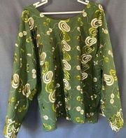 Handmade green and gold 2X oversized fit blouse