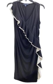American Living NWT Diagonal Black Ruffle Dress Size 6 Stretch Black and White