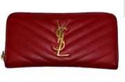 Authentic Red Yves Saint Laurent YSL Leather
Zipper Wallet